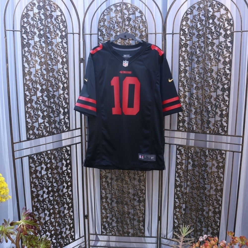 Men's Official NFL Nike Jersey Jimmy Garopollo #10 49ers Black and Red Large
